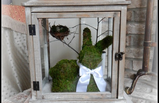 DIY Moss Covered Bunny and Lantern on My Humble Home and Garden.com